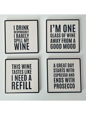 NWT American Atelier Wine Sentiments Set of 4 Ceramic Coasters